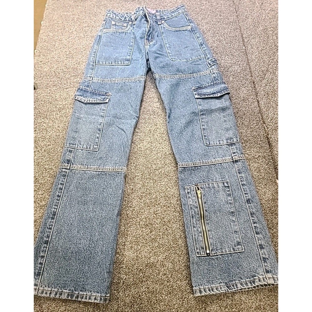 Edikted Jeans Womens XS Size 2 Wide Leg Zipper Pocket